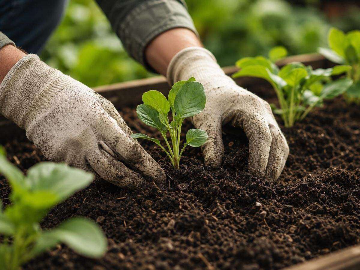 Compost being applied around planting in a UK garden