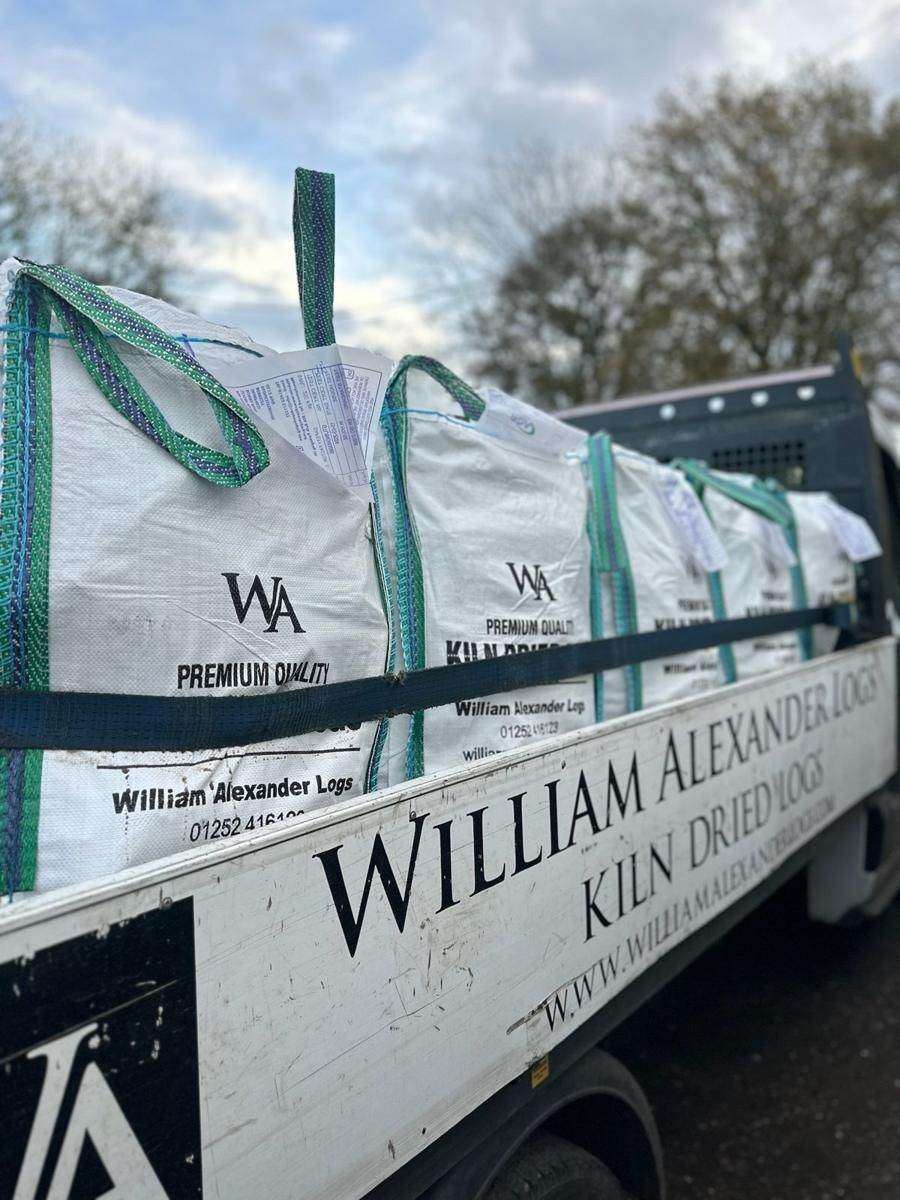 A William Alexander van loaded with barrow bags of kiln-dried logs, ready to go out on delivery